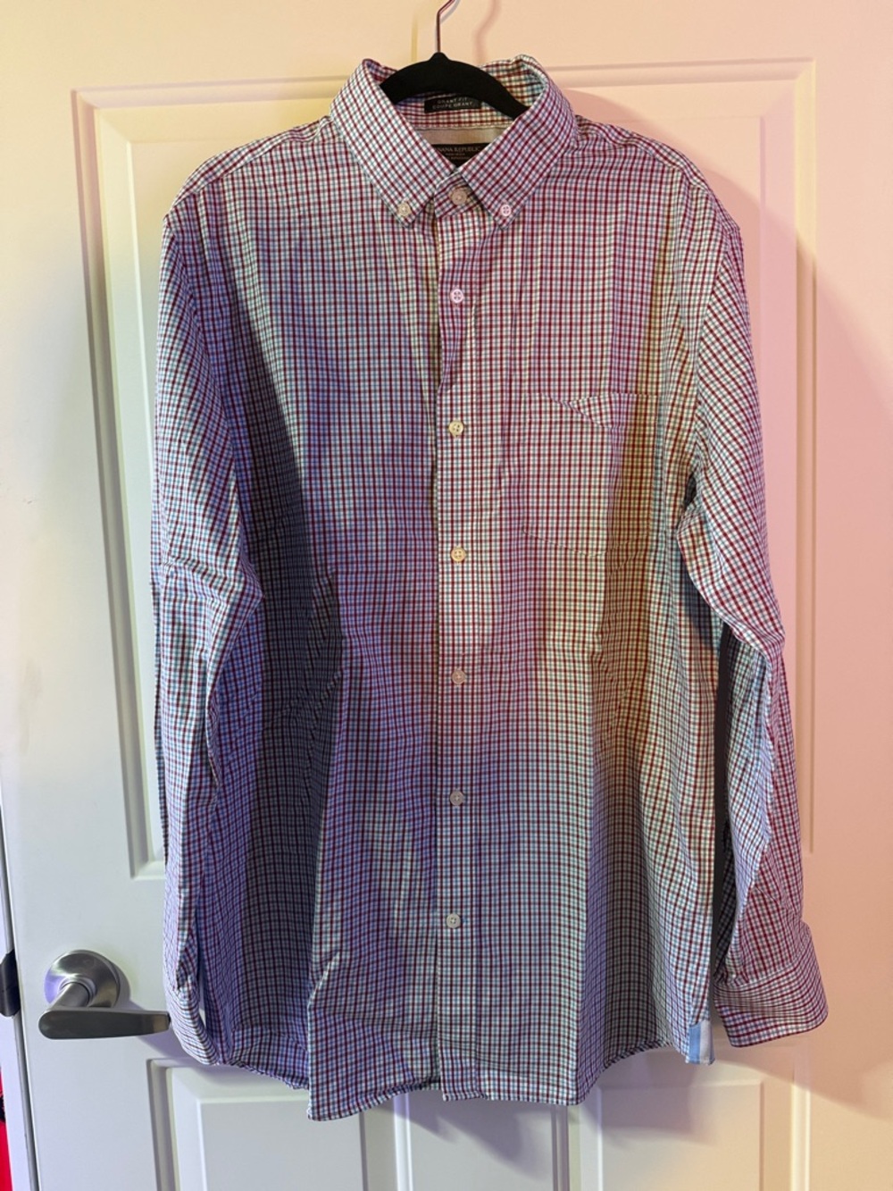 Banana Republic Men's Grant Fit  Button-Down Plaid Shirt - Blue & Red